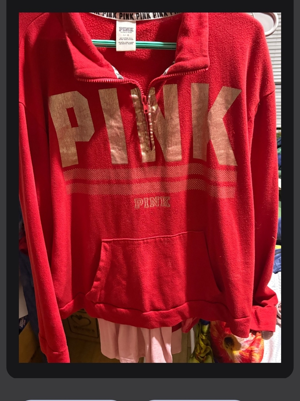 Victoria's Secret PINK Red Fleece Half-Zip Pullover with Gold Logo